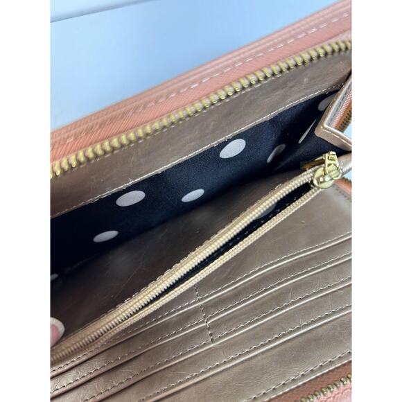 Anne Klein Zip Around Wristlet Wallet Royal Blue Dusty Pink Gold Interior - Picture 5 of 7